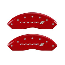 Load image into Gallery viewer, MGP 4 Caliper Covers Engraved Front &amp; Rear With stripes/Dodge Red finish silver ch MGP