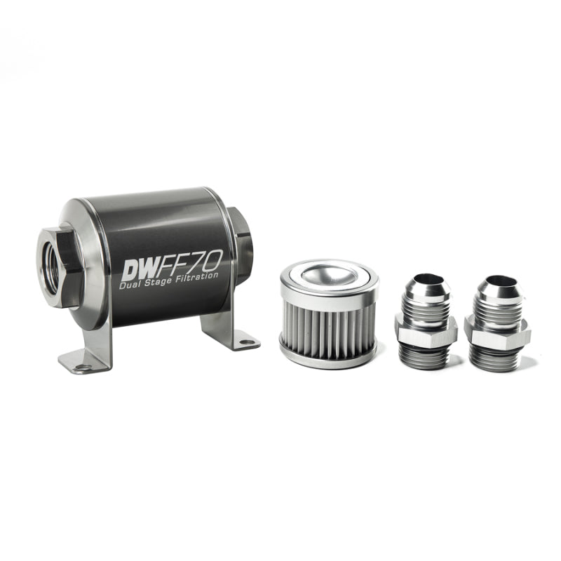 DeatschWerks Stainless Steel 10AN 10 Micron Universal Inline Fuel Filter Housing Kit (70mm) - eliteracefab.com