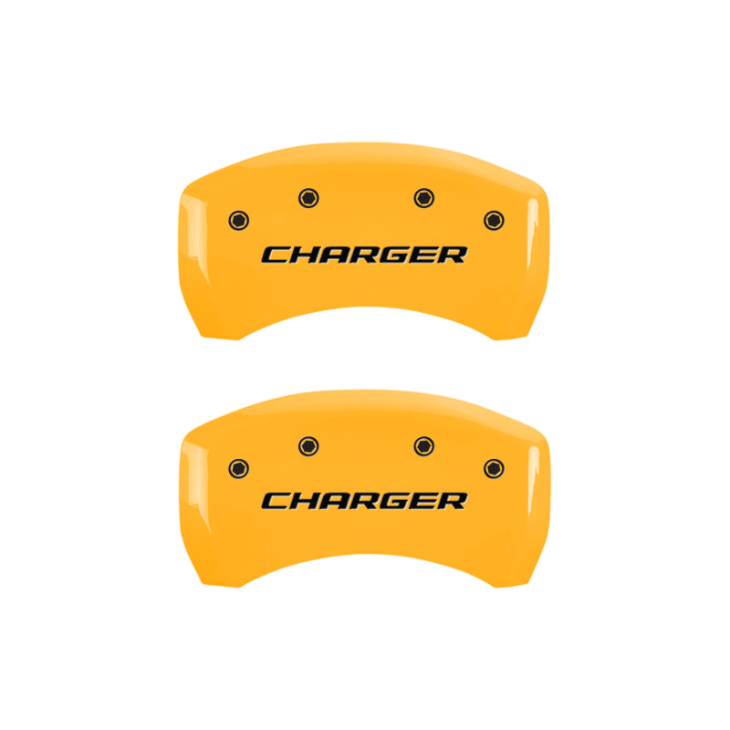 MGP 4 Caliper Covers Engraved Front & Rear Block/Charger Yellow Finish Black Char 2006 Dodge Charger MGP