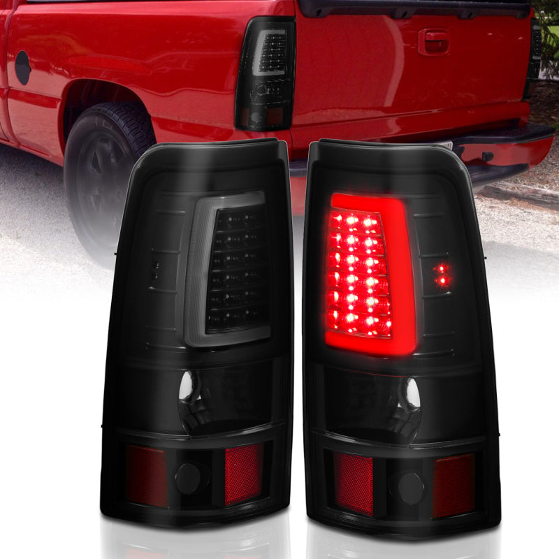 ANZO 1999-2002 Chevy Silverado 1500 LED Taillights Plank Style Black w/Smoke Lens - eliteracefab.com