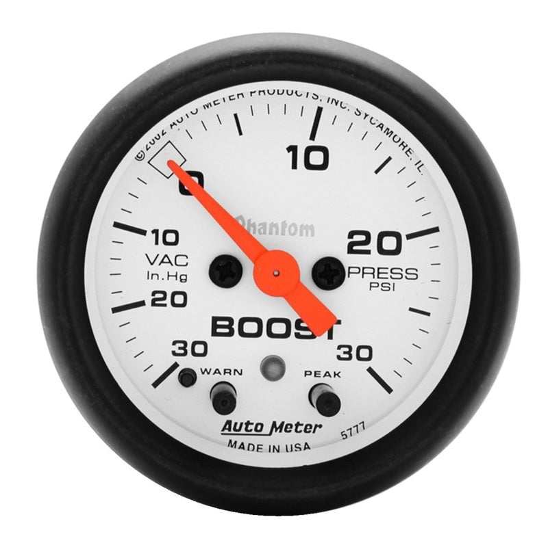 Autometer Phantom 52mm Boost 30 in Hg-Vac/30 PSI FS Electronic Vacuum/Boost w/ Peak Memory & Warning 5777