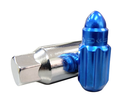 NRG 500 Series M12 X 1.5 Bullet Shape Steel Lug Nut Set - 21 Pc w/Lock Key - Blue - LN-LS500BL-21