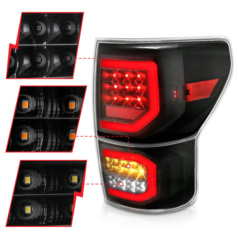 ANZO 2007-2013 Toyota Tundra LED Taillights Plank Style Black w/Clear Lens - eliteracefab.com