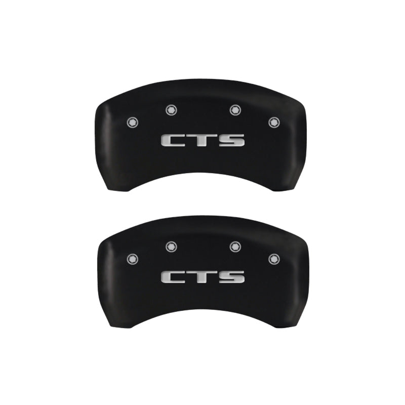 MGP 4 Caliper Covers Engraved Front Cursive/Cadillac Engraved Rear CTS Red finish silver ch MGP
