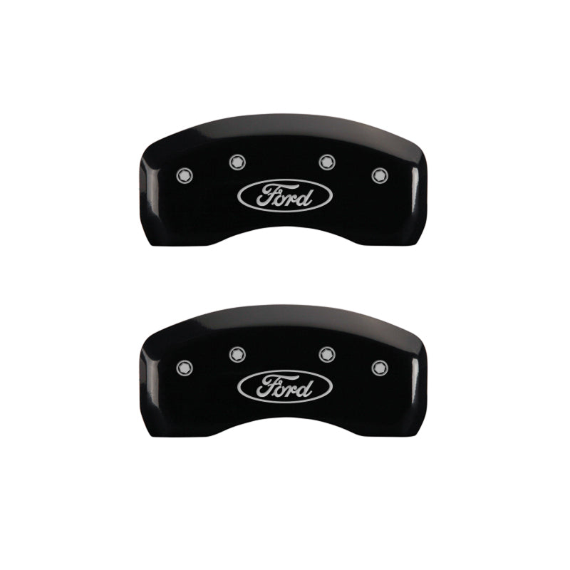 MGP 4 Caliper Covers Engraved Front & Rear Oval logo/Ford Black finish silver ch MGP