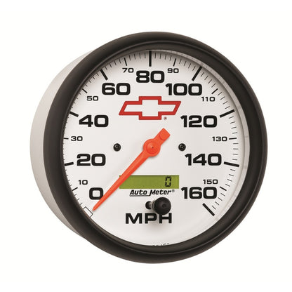 AutoMeter Gauge Speedometer 5in. 160MPH Elec. Programmable Chevy Red Bowtie White 5889-00406