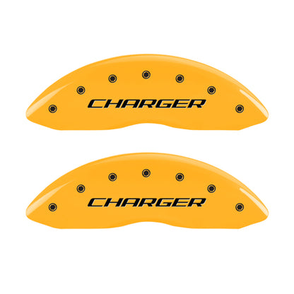 MGP 4 Caliper Covers Engraved Front & Rear Block/Charger Yellow finish black ch MGP