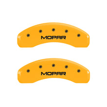 Load image into Gallery viewer, MGP 4 Caliper Covers Engraved Front &amp; Rear MOPAR Yellow finish black ch MGP