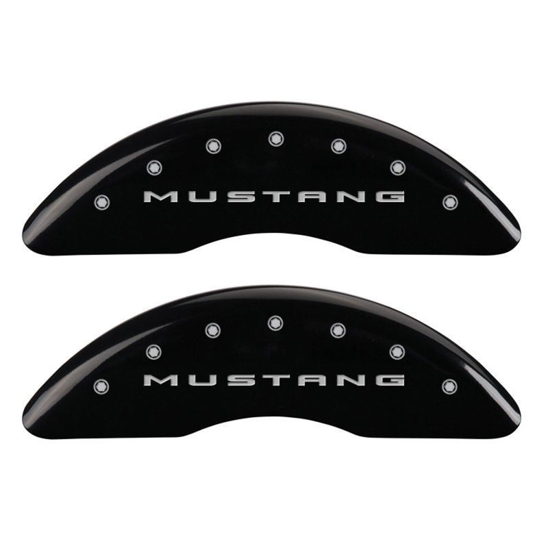 MGP 4 Caliper Covers Engraved Front 2015/Mustang Engraved Rear 2015/37 Black finish silver ch MGP