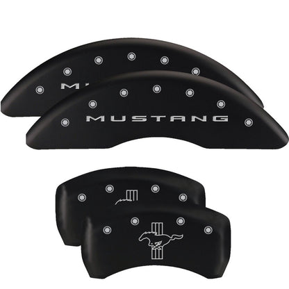 MGP 4 Caliper Covers Engraved Front 2015/Mustang Engraved Rear 2015/Bar & Pony Black finish slvr ch - eliteracefab.com