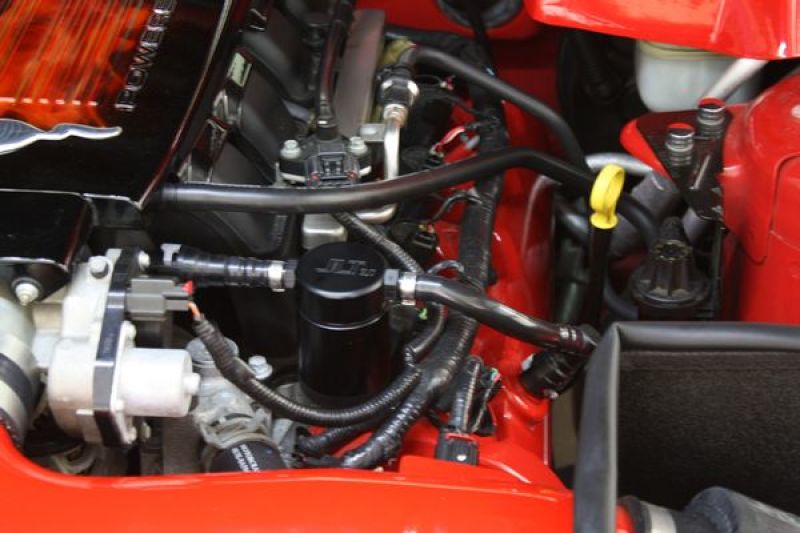 J&L 05-10 Ford Mustang GT/Bullitt/Saleen Driver Side Oil Separator 3.0 - Black Anodized - eliteracefab.com