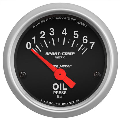 Autometer Sport-Comp 52mm 0-7 Bar Short Sweep Electronic Oil Pressure Gauge 3327-M