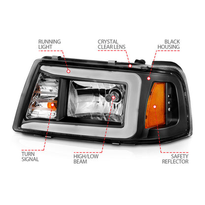 ANZO 2001-2011 Ford Ranger Crystal Headlights w/ Light Bar Black Housing - eliteracefab.com