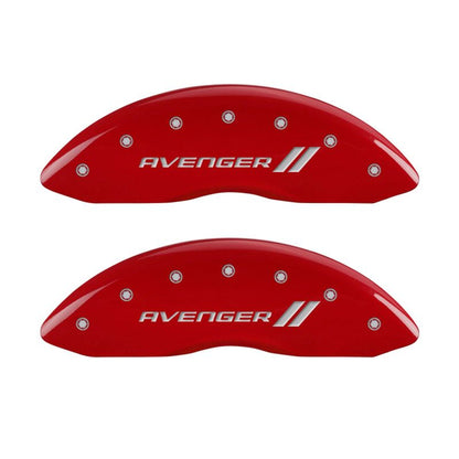 MGP 4 Caliper Covers Engraved Front & Rear With stripes/Avenger Red finish silver ch MGP