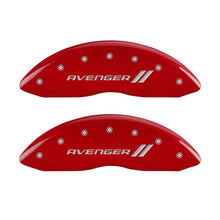 Load image into Gallery viewer, MGP 4 Caliper Covers Engraved Front &amp; Rear With stripes/Avenger Red finish silver ch MGP