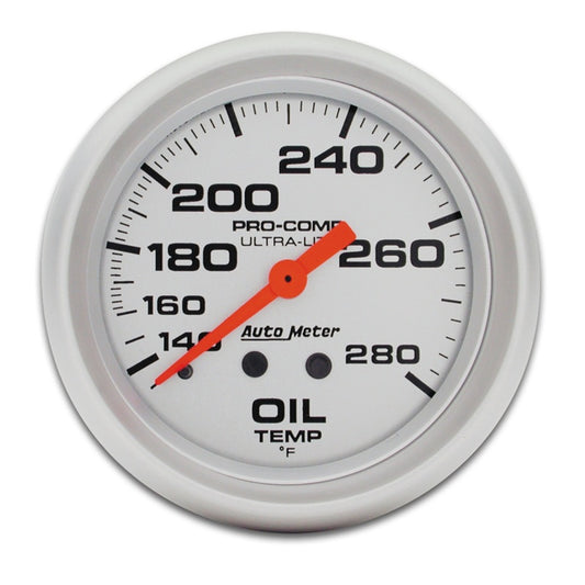 Autometer Ultra-Lite 66.7mm Mechanical 140-280 Degree F Oil Temperature Gauge w/ 6in Tubing 4441