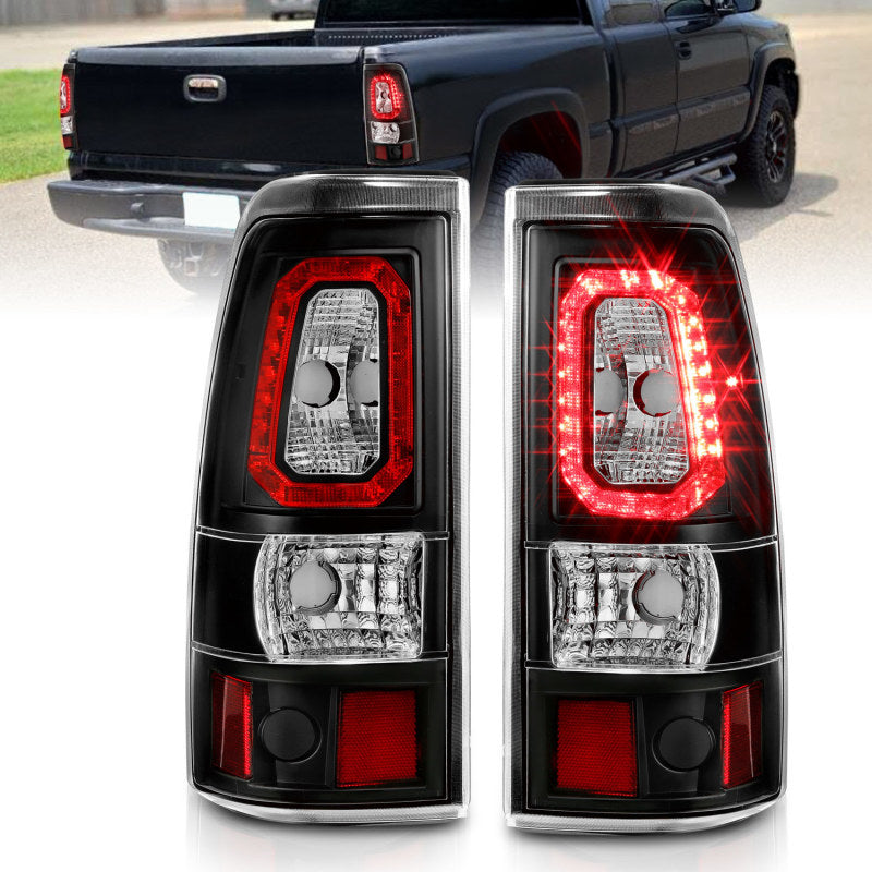 ANZO 1999-2002 Chevy Silverado 1500 LED Taillights Plank Style Black w/Clear Lens ANZO