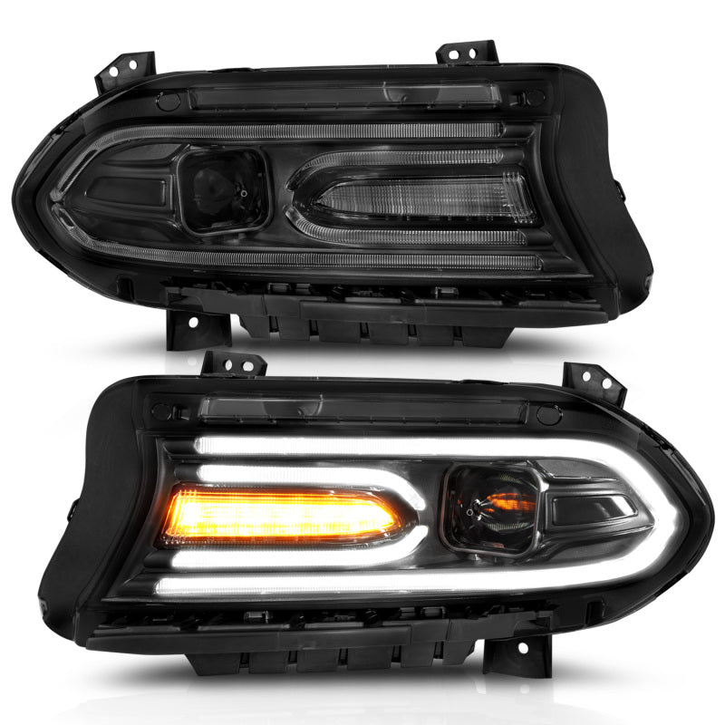 ANZO 2015-2018 Dodge Charger Projector Headlights Plank Style Black - eliteracefab.com