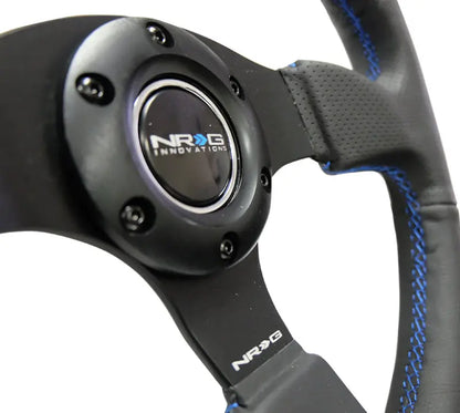 NRG Reinforced Steering Wheel (320mm) Black Leather w/Blue Stitching - eliteracefab.com