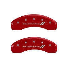 Load image into Gallery viewer, MGP 4 Caliper Covers Engraved Front &amp; Rear With stripes/Durango Red finish silver ch MGP