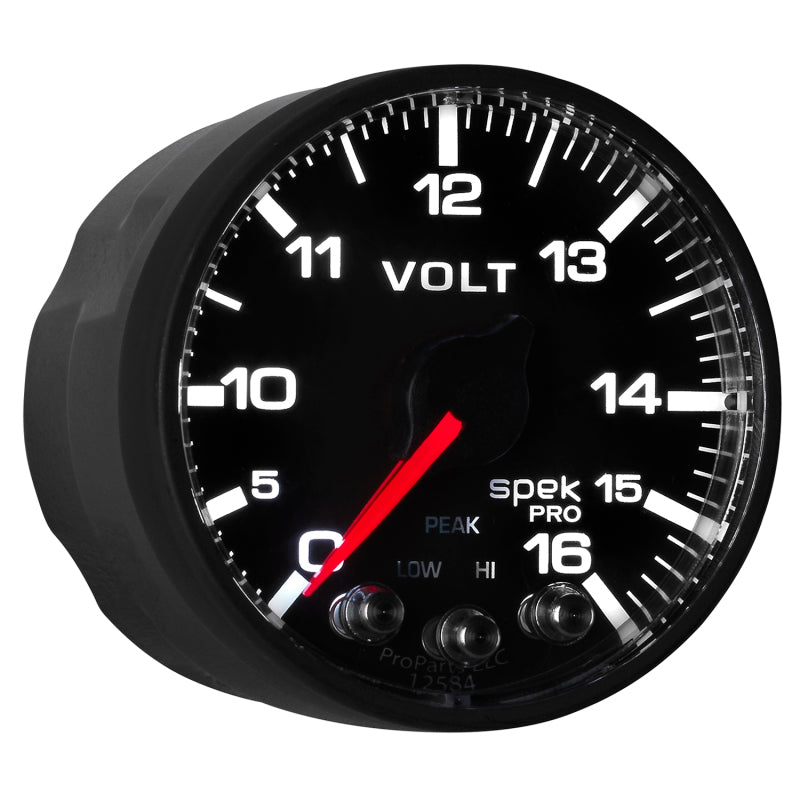 AutoMeter Gauge Voltmeter 2-1/16in. 16V Stepper Motor W/Peak & Warn Blk/Blk Spek-Pro P344328