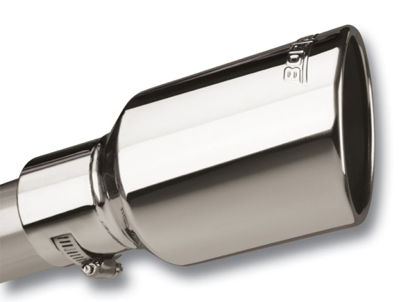 Borla Universal Polished Tip Single Round Rolled Angle-Cut w/Clamp (inlet 2 1/2in. Outlet 4 x 4in) * - eliteracefab.com