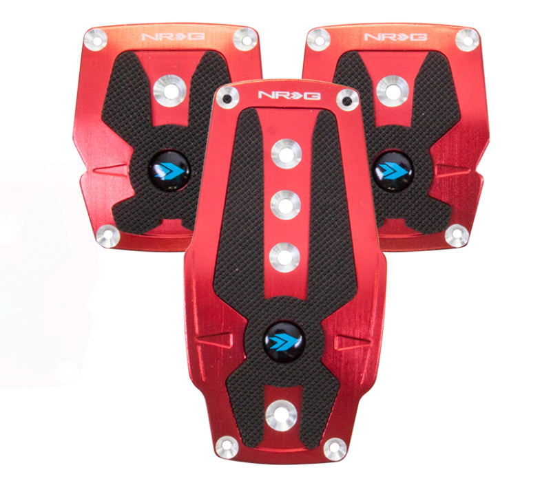 NRG Red Manual Brushed Aluminum Sport Pedal with Black Rubber Inserts Universal - eliteracefab.com