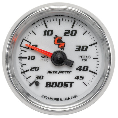 Autometer C2 52mm 30 In Hg-Vac/45 PSI Mechanical Vacuum/Boost Gauge 7108