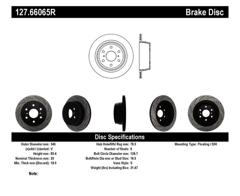 STOPTECH 05-10 GMC SIERRA (W/ REAR DRUM) / 07-09 GMC YUKON REAR RIGHT SLOTTED & DRILLED ROTOR, 127.66065R - eliteracefab.com