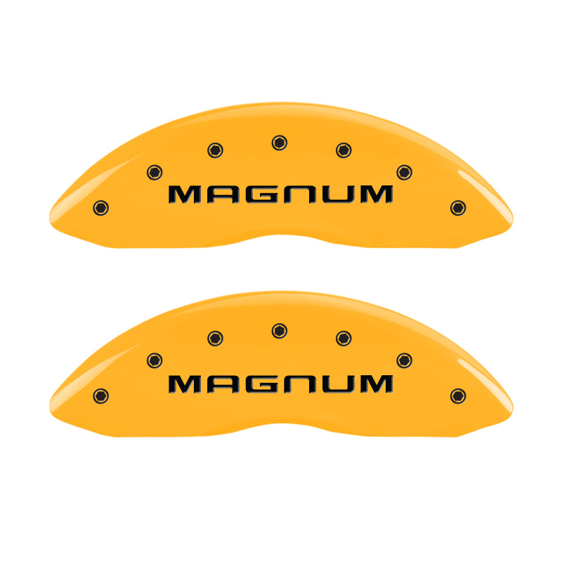 MGP 4 Caliper Covers Engraved Front & Rear Magnum Yellow Finish Black Char 2006 Dodge Charger MGP