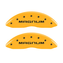 Load image into Gallery viewer, MGP 4 Caliper Covers Engraved Front &amp; Rear Magnum Yellow Finish Black Char 2006 Dodge Charger MGP