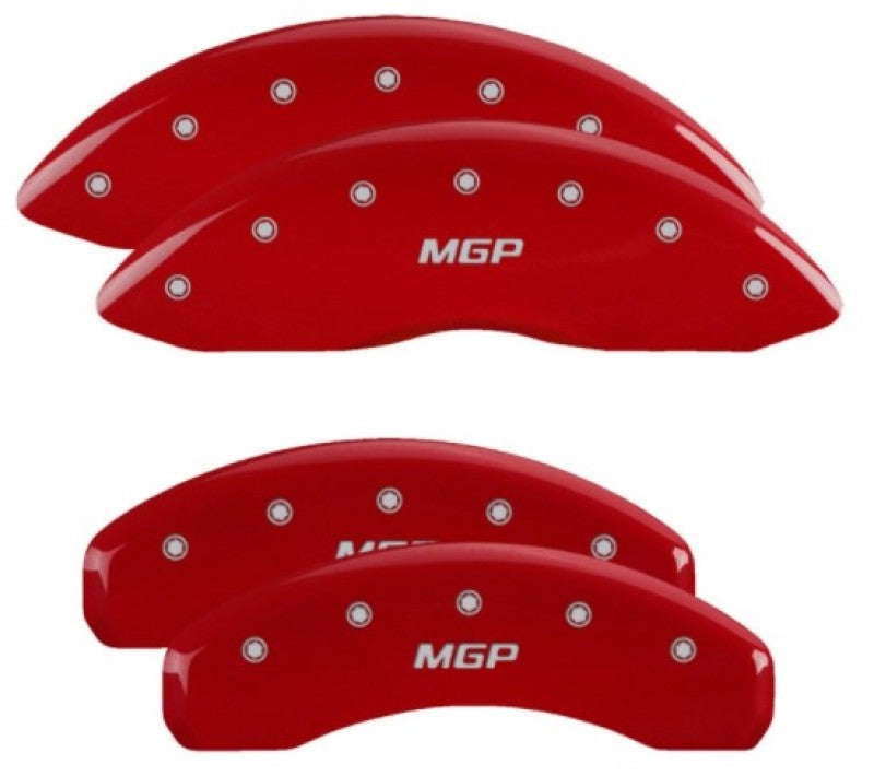 MGP 4 Caliper Covers Engraved Front & Rear MGP Red Finish Silver Char 2019 Nissan Armada MGP