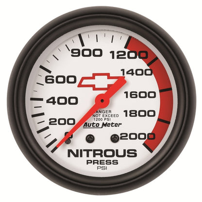 AutoMeter Gauge Nitrous Pressure 2-5/8in. 2000PSI Mechanical Chevy Red Bowtie White 5828-00406