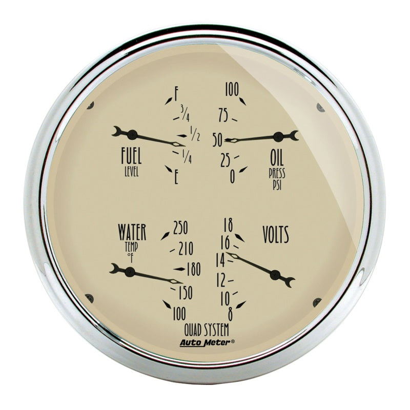 AutoMeter Gauge Quad 5in. 0 Ohm(e) to 90 Ohm(f)Elec Antique Beige 1819