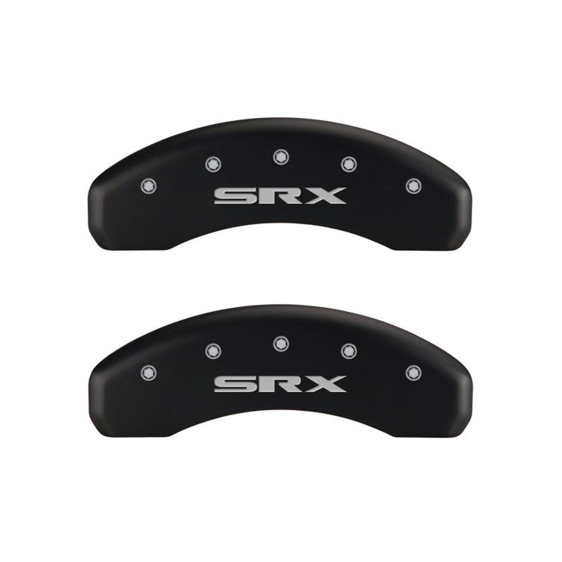 MGP 4 Caliper Covers Engraved Front Cursive/Cadillac Engraved Rear SRX Red finish silver ch MGP