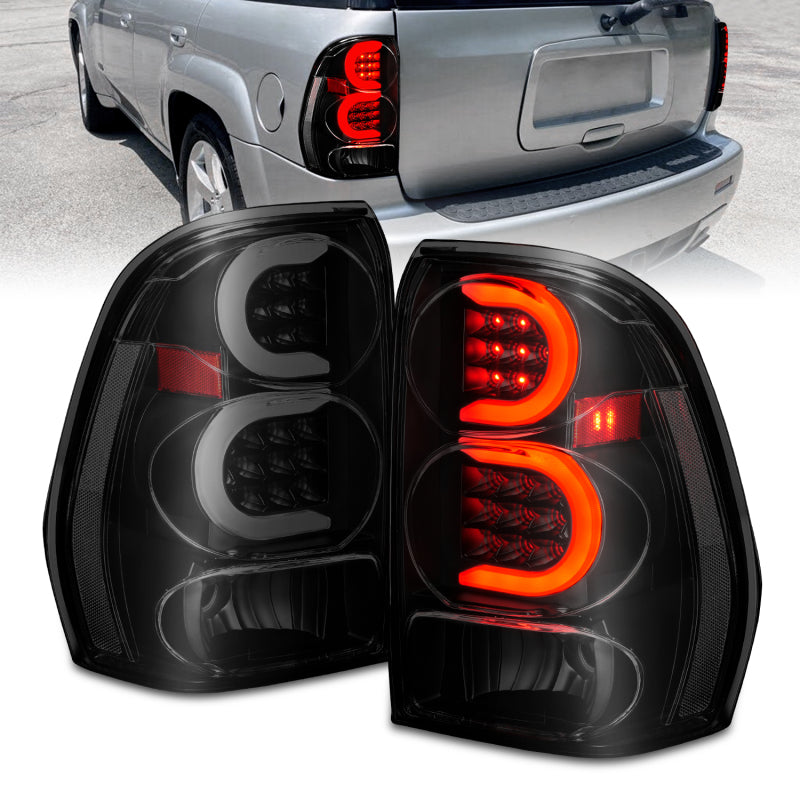 ANZO 2002-2009 Chevrolet Trailblazer LED Tail Lights w/ Light Bar Black Housing Smoke Lens - eliteracefab.com