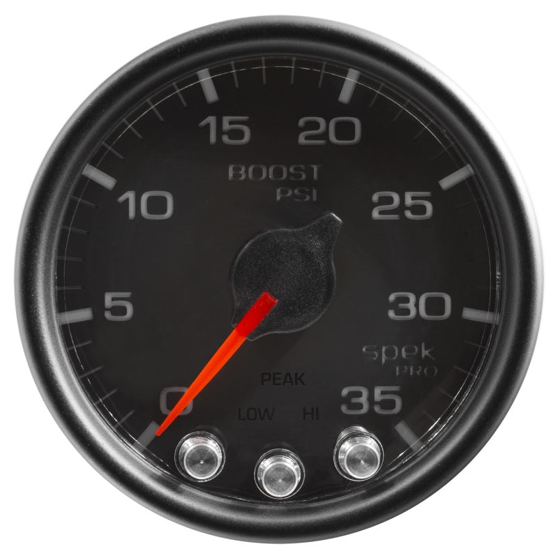 Autometer Spek-Pro Gauge Boost 2 1/16in 35psi Stepper Motor W/Peak & Warn Black/Black P30332