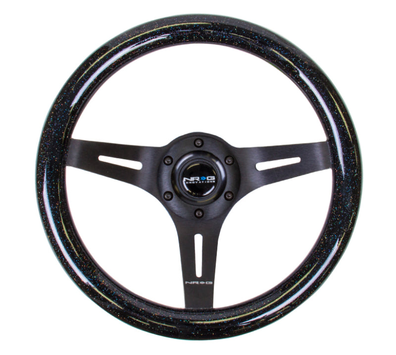 NRG Classic Wood Grain Steering Wheel 310mm Black 3-Spokes Black Sparkled Grip - eliteracefab.com