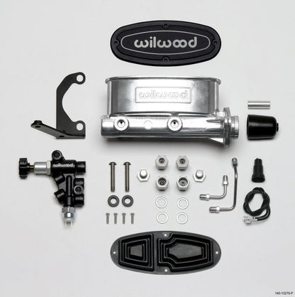 Wilwood HV Tandem M/C Kit w L/H Bracket & Prop Valve - 1 1/8in Bore Ball Burnished Wilwood