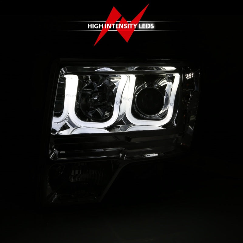 ANZO 2009-2014 Ford F-150 Projector Headlights w/ U-Bar Chrome - eliteracefab.com