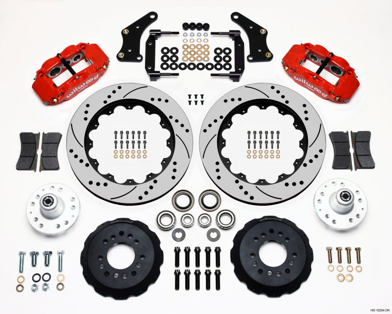 Wilwood Narrow Superlite 6R Front Hub Kit 14.00in Drill Red Large GM 57-70 Drop Spindle Wilwood