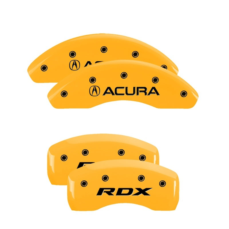 MGP 4 Caliper Covers Engraved Front Acura Engraved Rear RDX Yellow finish black ch MGP