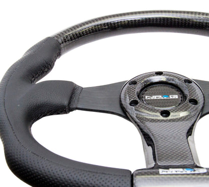 NRG Carbon Fiber Steering Wheel (350mm) Oval Shape Black w/Leather Trim - ST-013CFBK