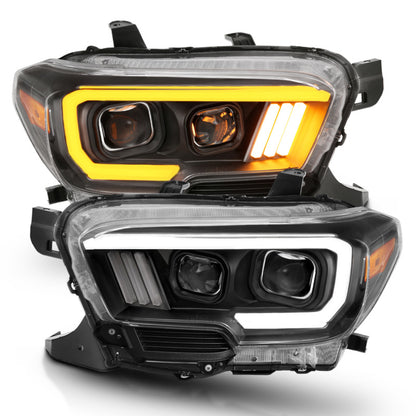 ANZO 2016-2017 Toyota Tacoma Projector Headlights w/ Plank Style Switchback Black w/ Amber - eliteracefab.com