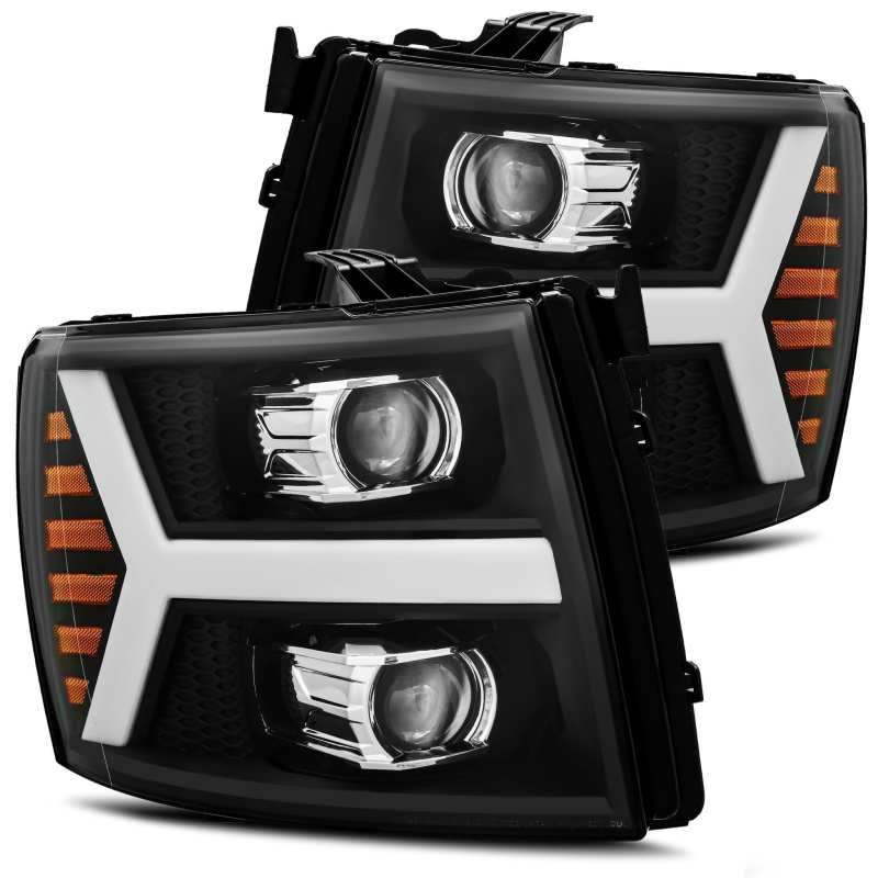 AlphaRex 07-13 Chevy 1500HD PRO-Series Proj Headlight Plank Style Matte Blk w/Activ Light/Seq Signal - eliteracefab.com