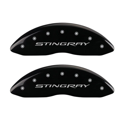 MGP 4 Caliper Covers Engraved Front & Rear Stingray Black finish silver ch MGP