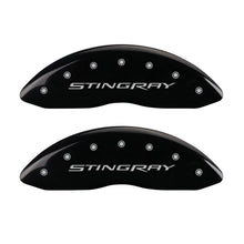 Load image into Gallery viewer, MGP 4 Caliper Covers Engraved Front &amp; Rear Stingray Black finish silver ch MGP