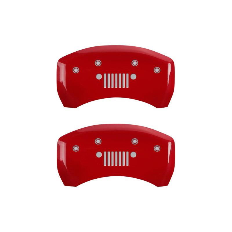 MGP 4 Caliper Covers Engraved Front JEEP Engraved Rear JEEP Grill logo Red finish silver ch MGP