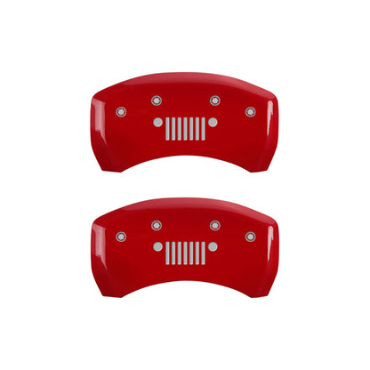 MGP 4 Caliper Covers Engraved Front JEEP Engraved Rear JEEP Grill logo Red finish silver ch MGP