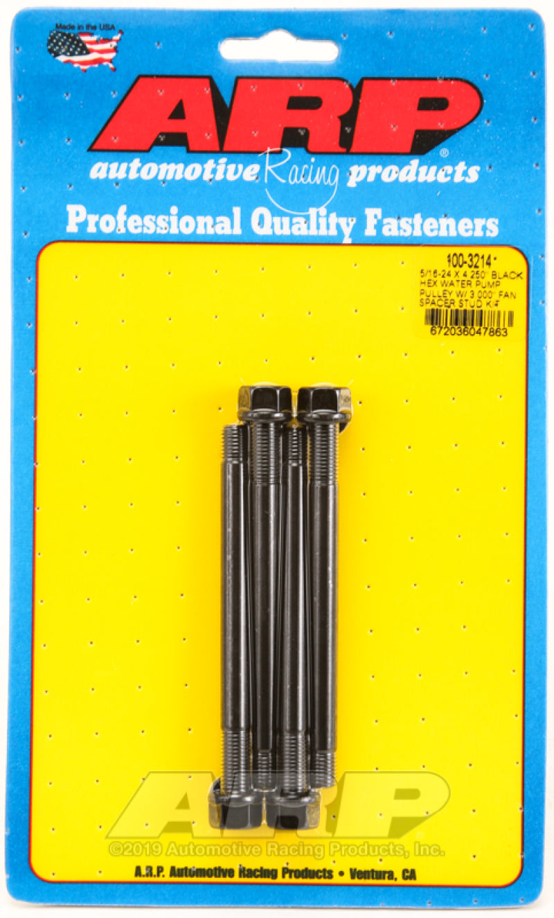 ARP 5/16-24 X 4.250 Black Hex Water Pump Pulley w/ 3.000in Fan Spacer Stud Kit ARP